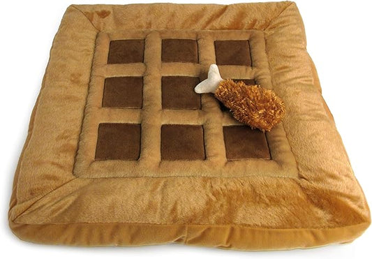 TONBO Soft Plush Small Cute and Cozy Chicken and Waffles Dog Cat Bed, Chicken Crinkle Toy Included, Washer and Dryer Friendly (Brown)