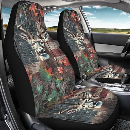 Camo Deer American Flag Car Seat Covers Washable Seat Protector for Women Men Air Mesh Cloth Automotive Vehicle Seat Covers for Cars Interior for Cars