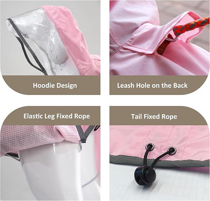 MAMORE Dog Raincoat Hooded Poncho,Waterproof Dog Rain Coat with Reflective Strip, Adjustable Lightweight Dog Rain Jacket with Double Layer for Large Medium Small Dogs (Pink, XXX-Large)