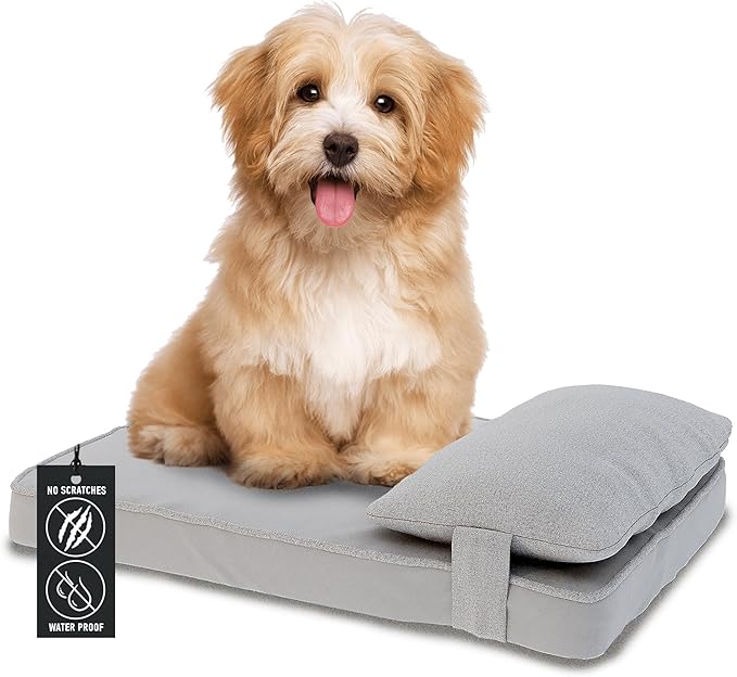 28"x 23" x 7" Washable Dog Bed with Square Pillow and Waterproof Cover, High Density Foam Scratch Proof Dog Bed Medium Size Dog with Orthopedic Support, Ultrasoft Breathable Pet Bed, Gray