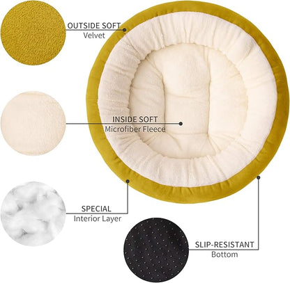 Love's cabin Yellow Round Donut Cat Bed 20x20in, Soft