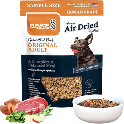 100% Human Grade Air Dried Dog Food - All Natural - USA Grass Fed Beef - Limited Ingredient Dog Food - Grain Free - Dehydrated - Complete Meal or Dog Food Topper – Beef Flavor - Sample Bag