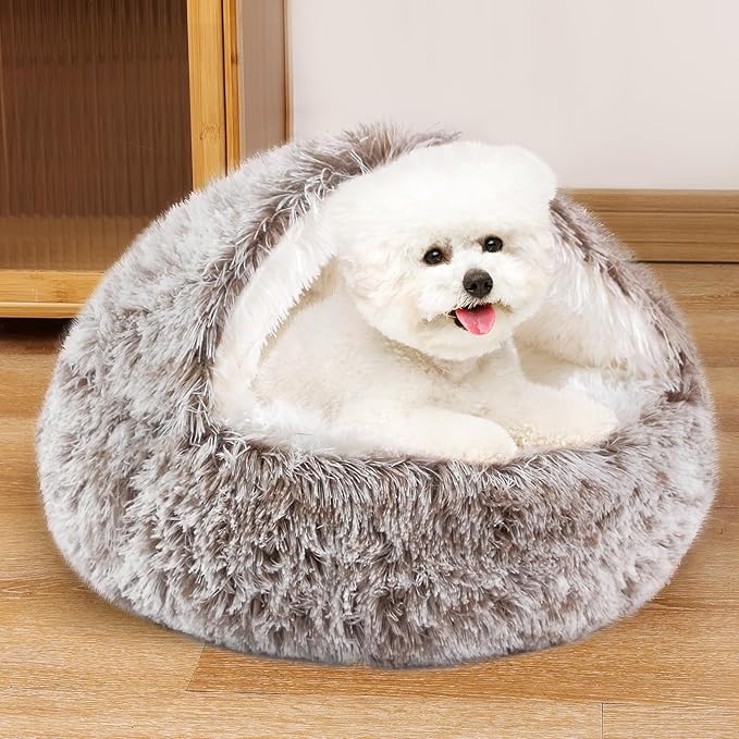 NOYAL Dog Bed Round Hooded Plush Cat Cave