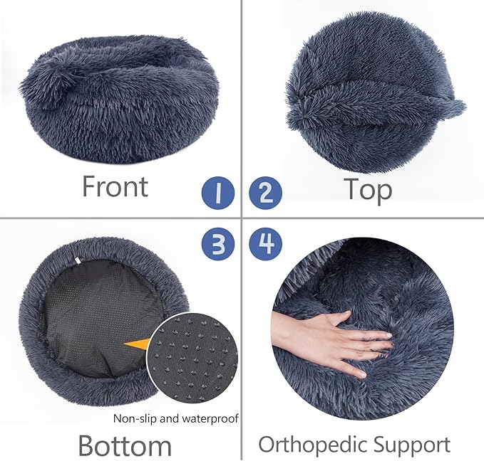 ShinHye Small Dog Bed Cat Bed Dog Bed with Blanket Plush Fluffy Hooded Dog Bed