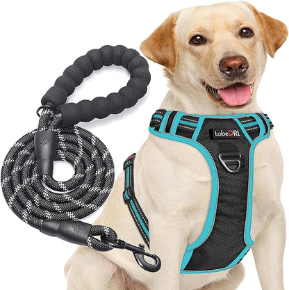 tobeDRI No Pull Dog Harness Adjustable Reflective Oxford Easy Control Medium Large Dog Harness with A Free Heavy Duty 5ft Dog Leash