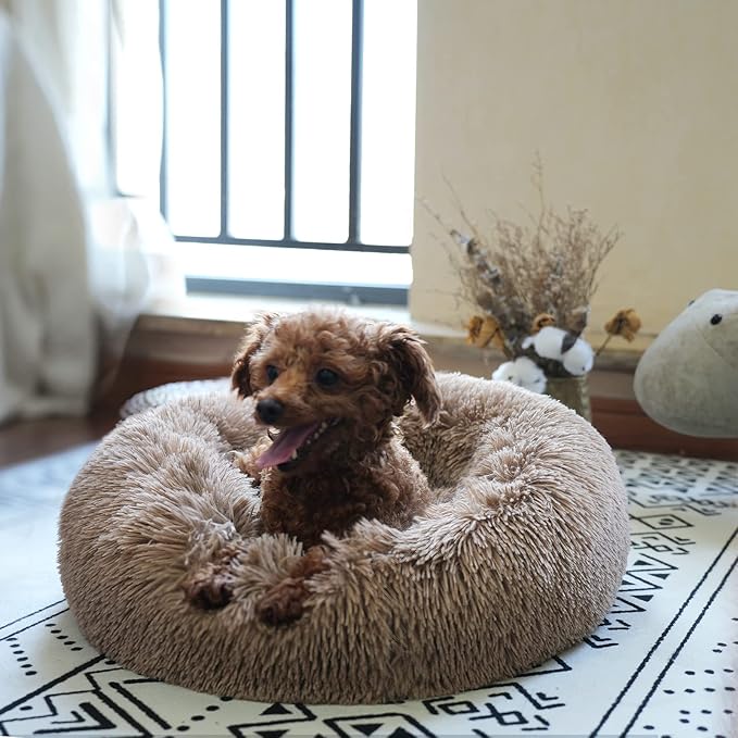 Tiny Dog Bed Fluffy Puppy Bed Washable Donut 15 Inches