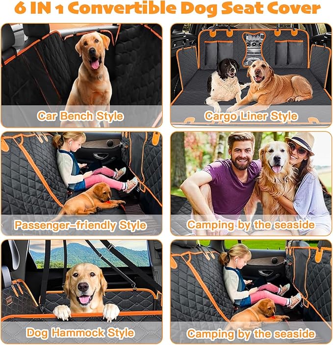 MEWMI&WANGW 5-in-1 Dog Car Seat Cover for Pets Back Seat 100% Waterproof