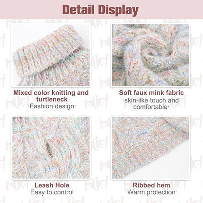 BEAUTYZOO Small Dog Sweater -Turtleneck Pullover Classic Cable Knit Fuzzy Winter Coat Dog Cold Weather Clothes for Small Medium Dogs Puppy Girl Boys(Gradient Beige, XS)