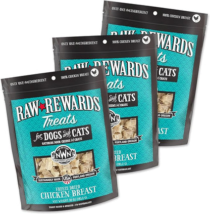 Northwest Naturals Raw Rewards Freeze-Dried Chicken Breast Treats for Dogs and Cats - Bite-Sized Pieces - Healthy, 1 Ingredient, Human Grade Pet Food, Natural - 10 Oz (Pack of 3)