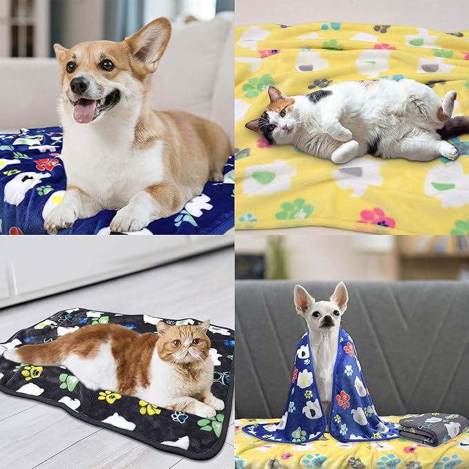 Rezutan 1 Pack 3 Premium Soft Dog Throw Blanket, with Flannel Yellow Cute Elephant Pattern and paw Prints,41x31 inches, Cat Blanket Puppy Pads Supplies Dog Products Stuff Essentials.