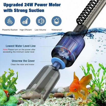 Electric Aquarium Vacuum Gravel Cleaner, 24W Fish Tank Cleaner with Adjustable Water Flow and Timed Off, Aquarium Gravel Vacuum for Automatic Water Change, Wash Sand