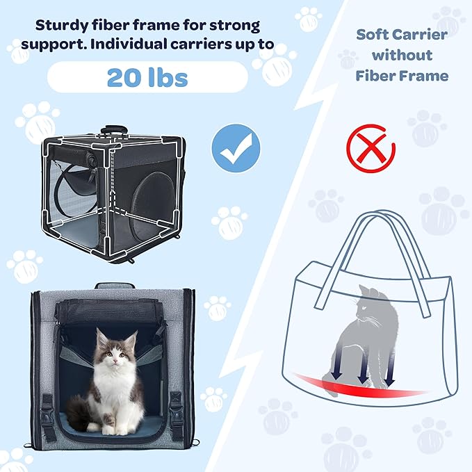 Portable Cat Carrier with Litter Box - Pet Carrier for 2 Cats and Puppy Home, Car Cat Travel Carrier, Outdoor Collapsible Cat Tunnel Toy, Includes Tote Bag/Soft Hammock/Mat, Large Cat Cage