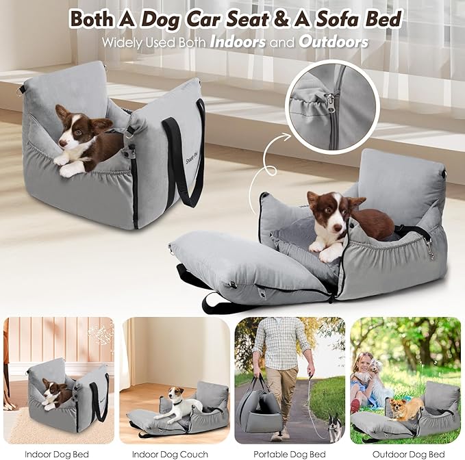 2-in-1 Small Dog Car Seat & Car Bed, Waterproof Puppy Car Seat with Thickened Filling for Small Dogs Under 25, Detachable Car Carrier for Front & Back Seat, Portable Small & Medium Dog Car Travel Bed