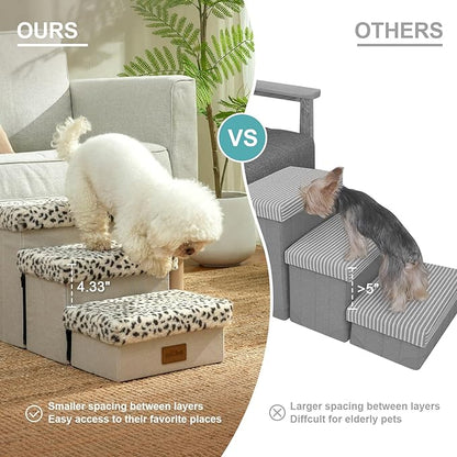 C0ZY KISS Dog Storage Stairs for Bed 21" H 39.7x13x21.2in, Leopard, 5 Tiers
