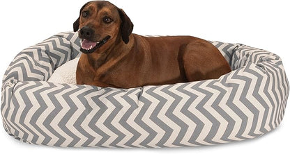 52 inch Grey Chevron Sherpa Bagel Dog Bed