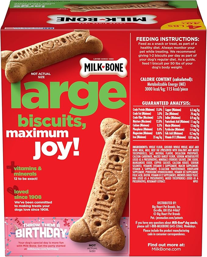 Milk-Bone Original Dog Treats for Large Dogs, 4 Pound (Pack of 2), Crunchy Biscuit Helps Clean Teeth