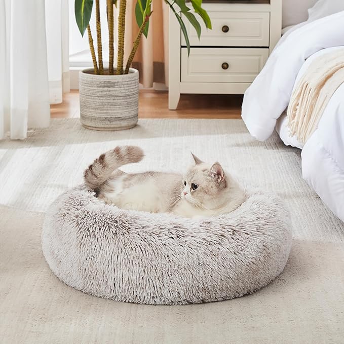 WESTERN HOME WH Calming Dog & Cat Bed, Anti-Anxiety Donut Cuddler Warming Cozy Soft Round Bed, Fluffy Faux Fur Plush Cushion Bed for Small Medium Dogs and Cats (20"/24"/27"/30")