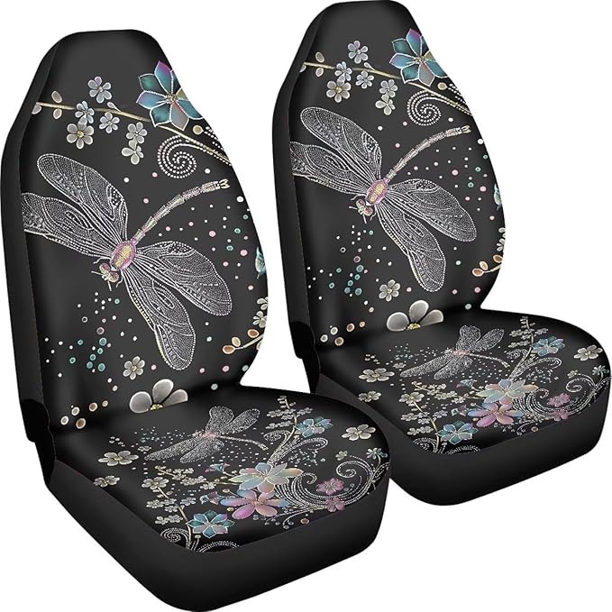 Floral Dragonfly Car Seat Covers Front Set
