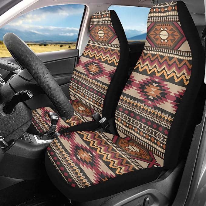 Native Aztec Print Auto Car Seat Covers Front Seats Protector for Men 2