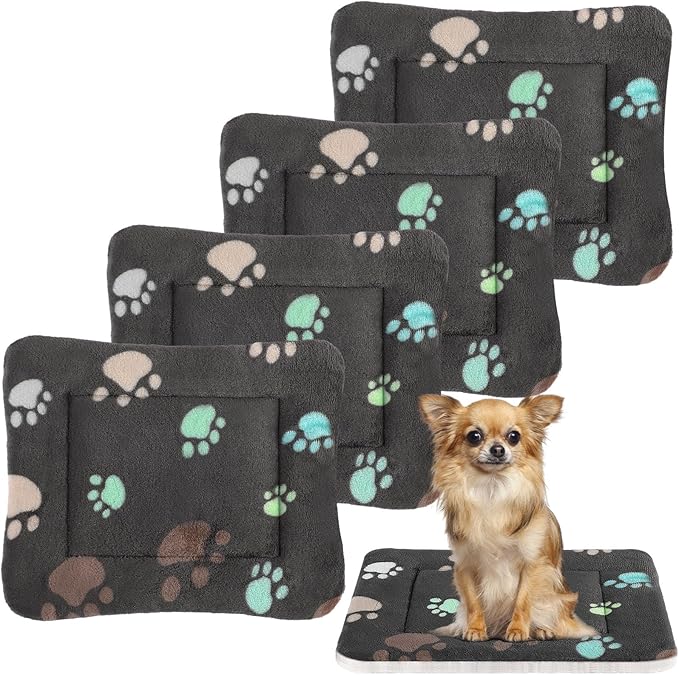 4 Pack Ultra Soft Dog Cat Bed Mat with Cute Prints Reversible Fleece Dog Crate Kennel Pad Cozy Washable Thickened Hamster Guinea Pig Bed Pet Bed Mat for Small Animals (Black,23 x 18 Inches)