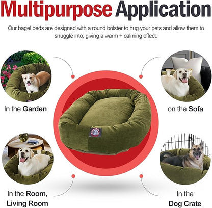 Majestic Pet 24 Inch Micro Velvet Calming Dog Bed Washable – Cozy Soft Round Dog Bed with Spine for Head Support 24x19x7 (inch)