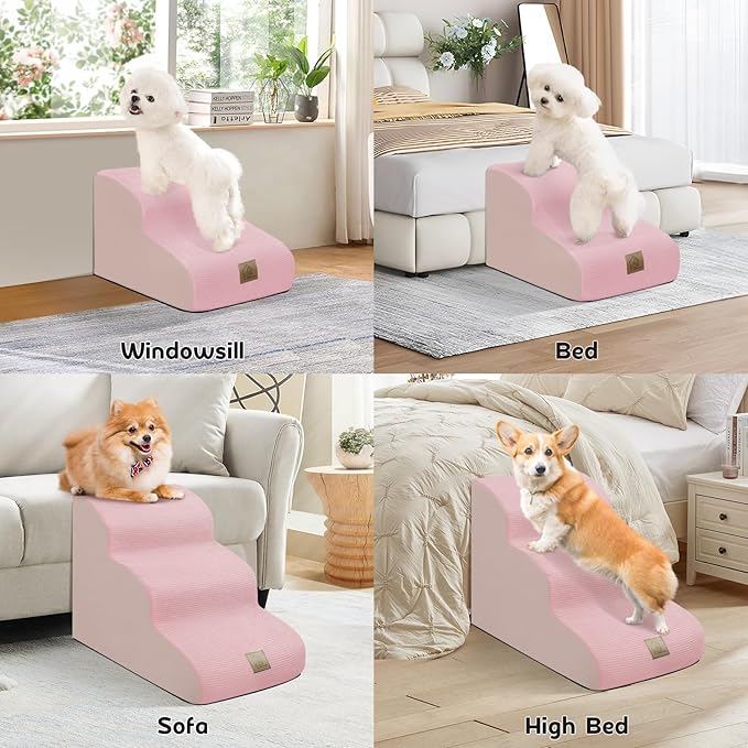 Mestuel 3-Tiers Foam Dog Stairs for Couch Sofa Bed 60 lbs,