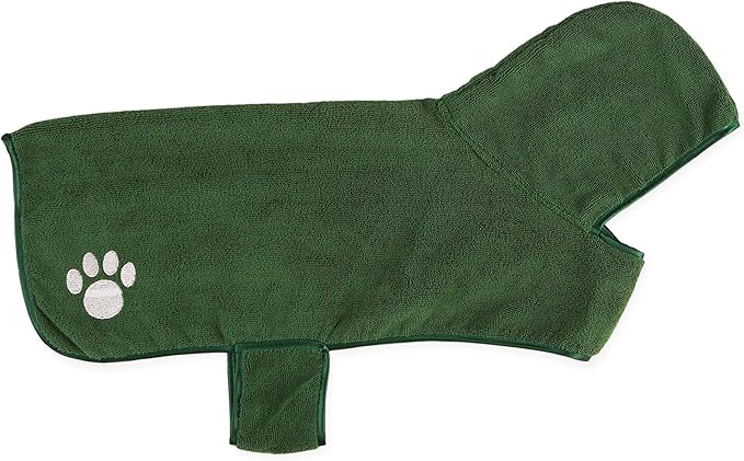 Bone Dry Pet Robe Collection Embroidered Absorbent Microfiber Bath Robe with Adjustable Closure, for Dogs & Cats, Large, Hunter Green