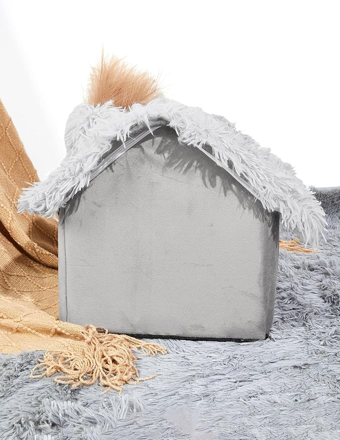 QWINEE Plush Cat Dog Bed Pet Tent Cave