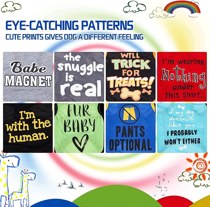 8 Pieces Dog Shirts Pet Printed Clothes with Funny Letters Summer Pet T Shirts Cool Puppy Shirts Breathable Dog Outfit Soft Dog Sweatshirt for Pet Dogs Cats (Classic Pattern