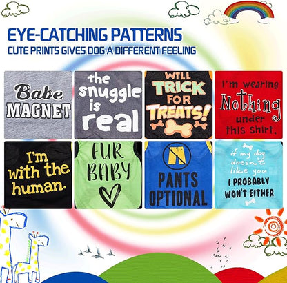 8 Pieces Dog Shirts Pet Printed Clothes with Funny Letters Summer Pet T Shirts Cool Puppy Shirts Breathable Dog Outfit Soft Dog Sweatshirt for Pet Dogs Cats (Classic Pattern
