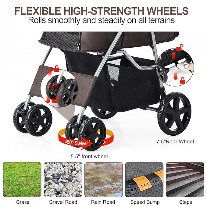 Pet Stroller for Medium Small Dogs and Cats 4 Wheels,