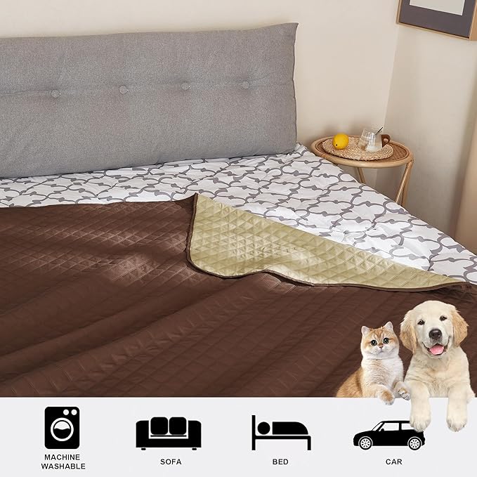 NICETOWN Pet Bed Cover Dog Bed Blanket for Sofa and Furniture Waterproof Large Dog Crate Bed, Mat Reusable Dog Pads Extra Large Puppy Pad, 1 Piece, 82" W x 102" L, Chocolate/Sand