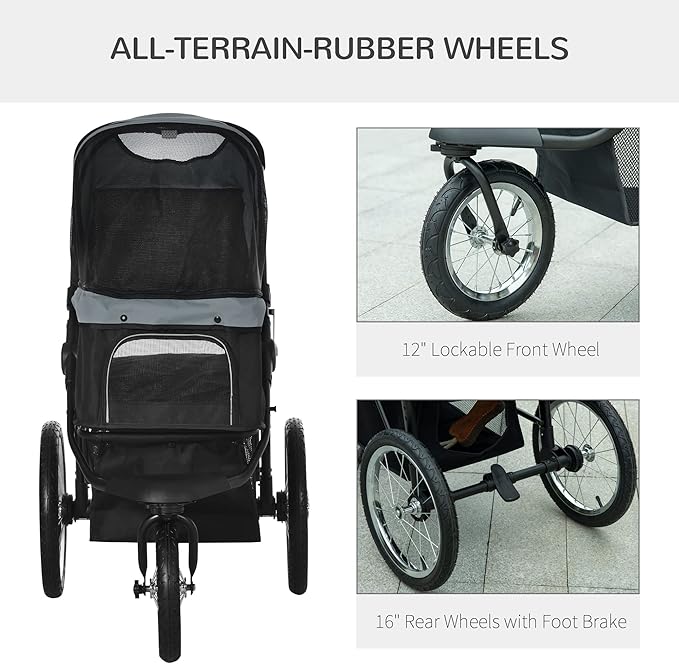 NicBex Dog Stroller with 3 Big Wheels Foldable Cat Stroller with Adjustable Canopy