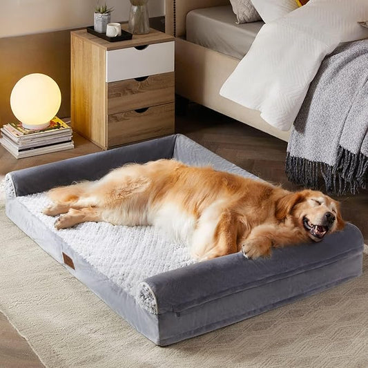 WNPETHOME Dog Beds for Large Dogs, Orthopedic Sofa Dog Bed Mat Pillow with Removable Waterproof Cover, Egg-Foam Dog Crate Bed for Medium Large Dogs (Light Grey, XXL-Plus(48 * 36 * 7) Inch)