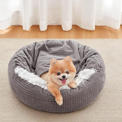 MIXJOY Small Dog Bed with Blanket Attached 23inch