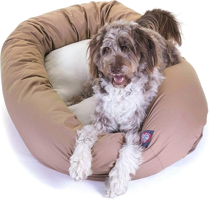 52 inch Khaki & Sherpa Bagel Dog Bed By Majestic Pet Products