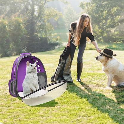 Henkelion Cat Backpack Carrier Bubble Carrying Bag, Small Dog Backpack Carrier for Small Medium Dogs Cats, Space Capsule Pet Carrier Dog Hiking Backpack, Airline Approved Travel Carrier - Purple