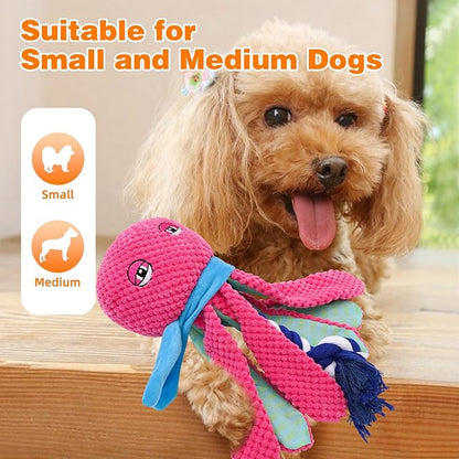 Squeaky Dog Toys, Cute Octopus Plush Toy with Detachable Rope for Dogs Indoor Play, Interactive Dog Toys with Non-Shedding Material for Small and Medium Dogs