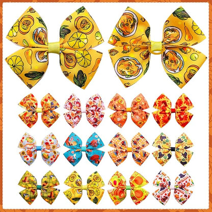 24Pcs/12 Pairs 4" Big Dog Hair Bows Thanksgiving