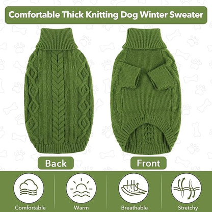 Small Dog Sweater, Fall Puppy Sweaters Boys Girls, Knit Dog Sweatershirt with Harness Hole, Halloween Sweater for Small Dogs, Thick Pullover Doggie Costumes for Toy Poodle, Yorkie, Green S