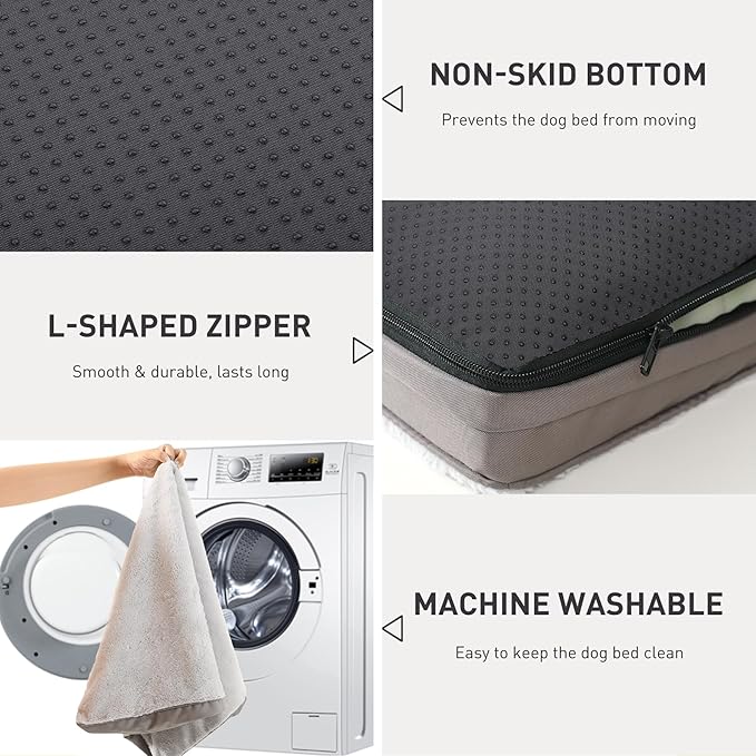 KSIIA Orthopedic Dog Bed Dog Crate Bed Waterproof Dog beds for Small Dogs Deluxe Plush Washable Dog Bed with Egg Crate Foam & Removable Cover 21 x 13 Inch,