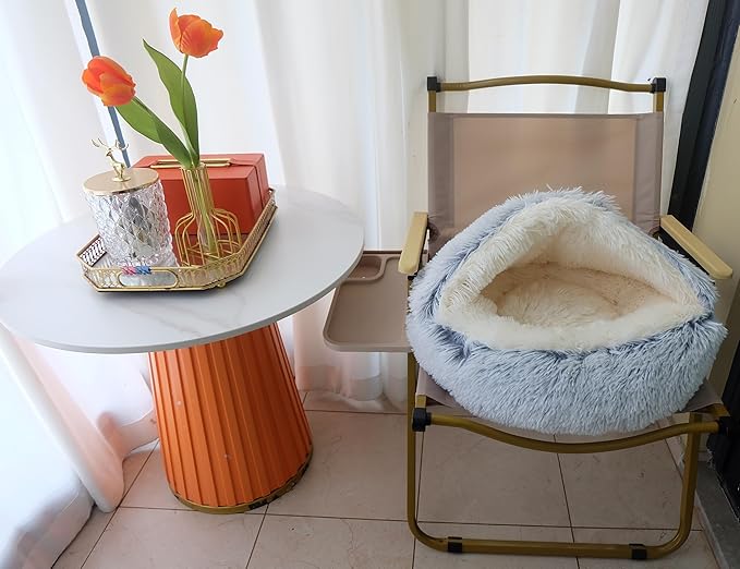 Calming Round Dog Beds &Cat Cave Bed with Hooded Cover 20x20inch)