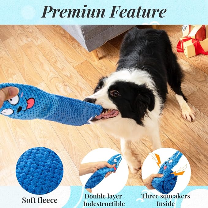 Squeaky Dog Puzzle Toys Interactive Plush Dog Toys Snuffle Mat for Dogs IQ Training Toys Foraging Instinct Training Puppy Toys for Small, Medium, and Large Dogs (Blue Rabbit)