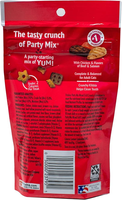 Friskie Party Mix Cat Treats 3 Flavor Variety - (1) Each: Original, Wild West (Beef, Liver, Cheddar), Mixed Grill (2.1 Ounces) - Plus Catnip Toy and Fun Animal Facts Booklet Bundle