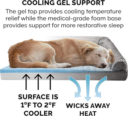Furhaven Cooling Gel Dog Bed for Medium/Small Dogs w/ Removable Bolsters & Washable Cover 35 lbs