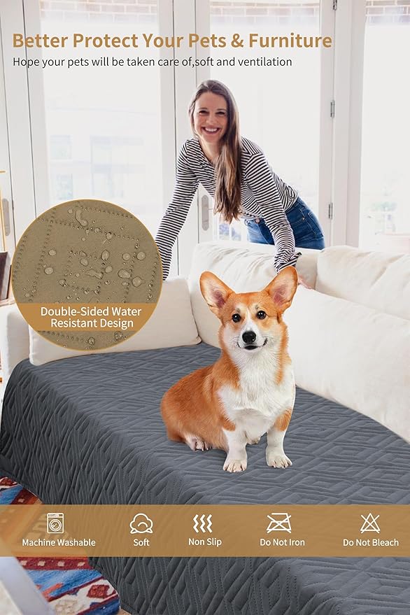 2 Packs Waterproof Dog Bed Cover,Pet Blanket Furniture Sofa Couch Cover,30x70 Inch Anti-Slip Pet Bed Mat Double-Sided Furniture Protector Washable Reusable for Most Cats,Dogs,Pets(2 Pcs-Grey/Camel)