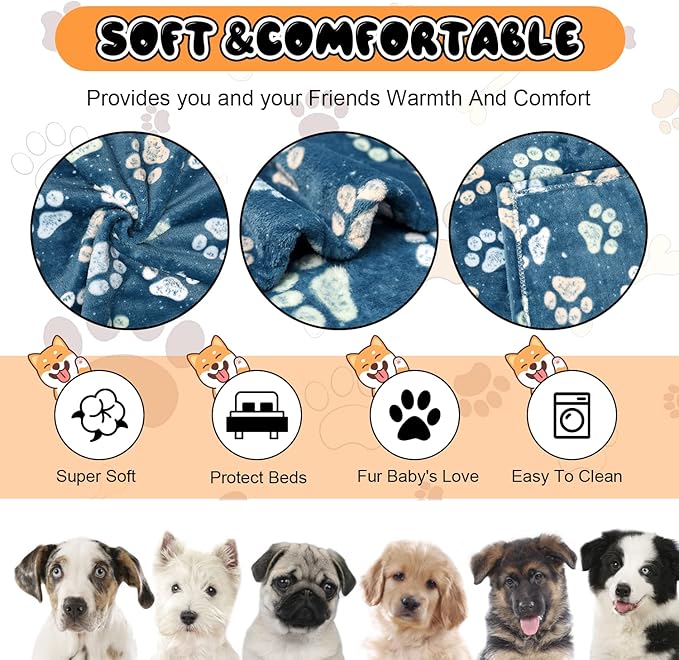 1 Pack 3 Blankets for Dogs Blankets for Large Dogs Medium Dog Blanket Super Soft Fluffy Premium Fleece Pet Blanket Flannel Throw for Dog Puppy Cat Paw Blanket,Navy Blue(41x31 inch)