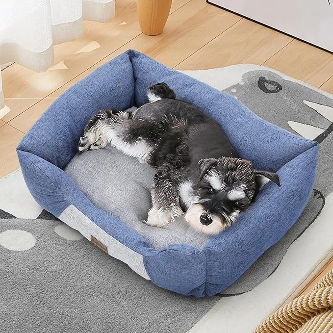 MoNiBloom 27"x21"x7" Dog Beds for Medium Small Dogs Machine-Washable Linen-Like Fabric Pet Beds Warming Cozy Soft Bed for Dogs and Cat