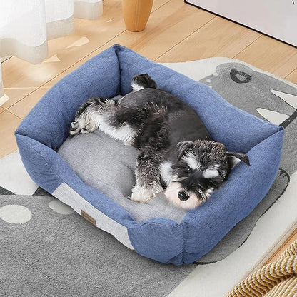 MoNiBloom 27"x21"x7" Dog Beds for Medium Small Dogs Machine-Washable Linen-Like Fabric Pet Beds Warming Cozy Soft Bed for Dogs and Cat