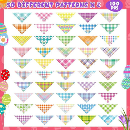 Sweetude 100 Pcs Easter Plaid Dog Bandanas Bulk
